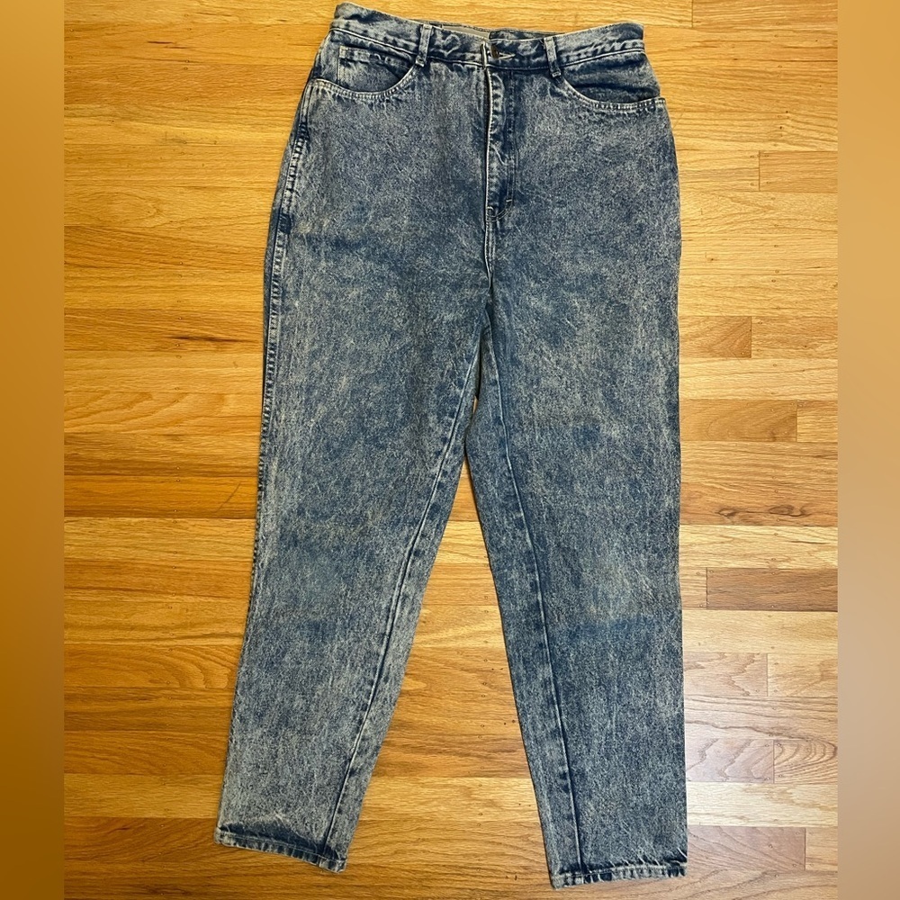 Bonjour Acid Wash Jeans Women 13/14 Blue Vintage High Rise Tapered Leg Denim